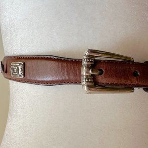 Fossil Brown Leather Belt with Silver Heart Studded Design Size Medium